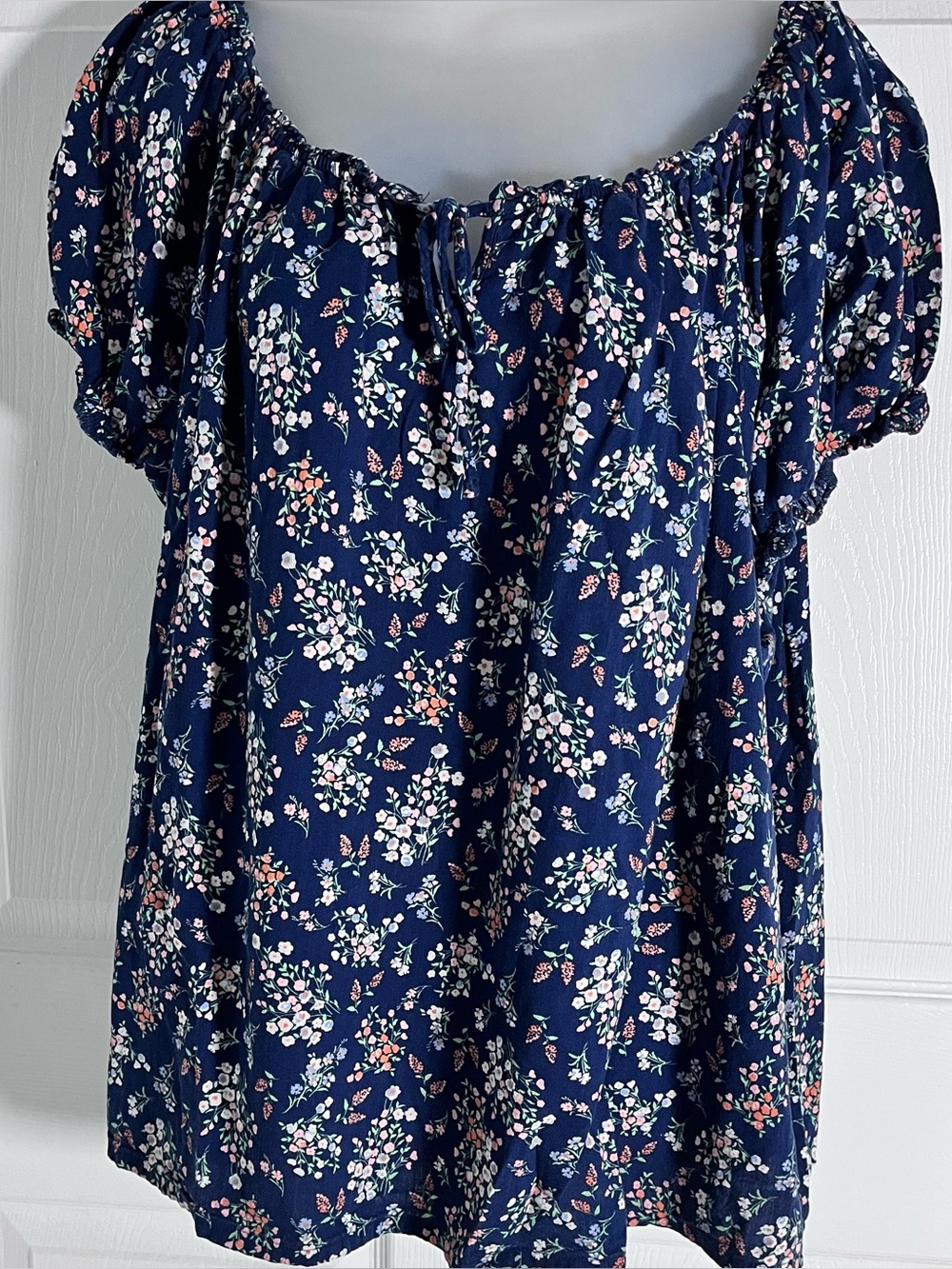 St. John's Bay Cottagecore Navy Floral Peasant Blouse Puff Sleeve Top 2X